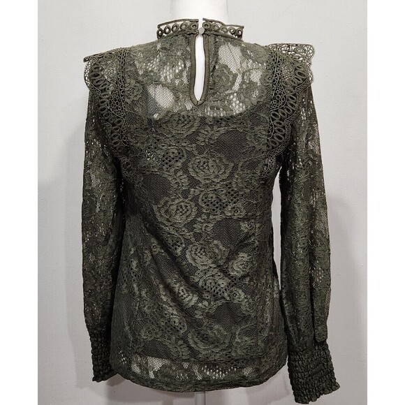 Nwt Cable & Gauge Olive Green Lace Mock Neck Long Sleeve Blouse, S - Picture 8 of 13